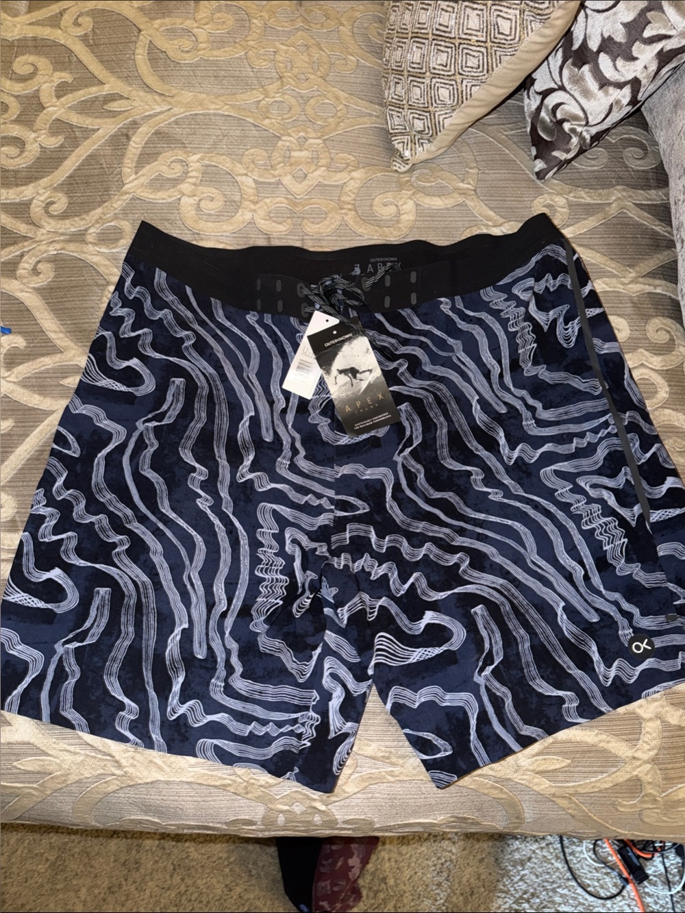Outerknown Apex Evolution Men's Navy & Light Blue Wave-Print Board-Shorts